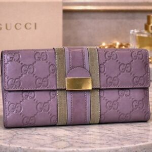 GUCCI Velvet Line Long Wallet - Lavender and grey